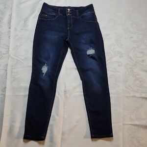 YMI Women's Dark Blue Distressed Skinny Jeans